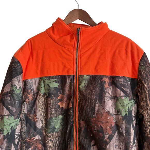 Totes Puffer Jacket 2XL Blaze Orange Camouflage with Leaves Zip Up Coat - Picture 3 of 6